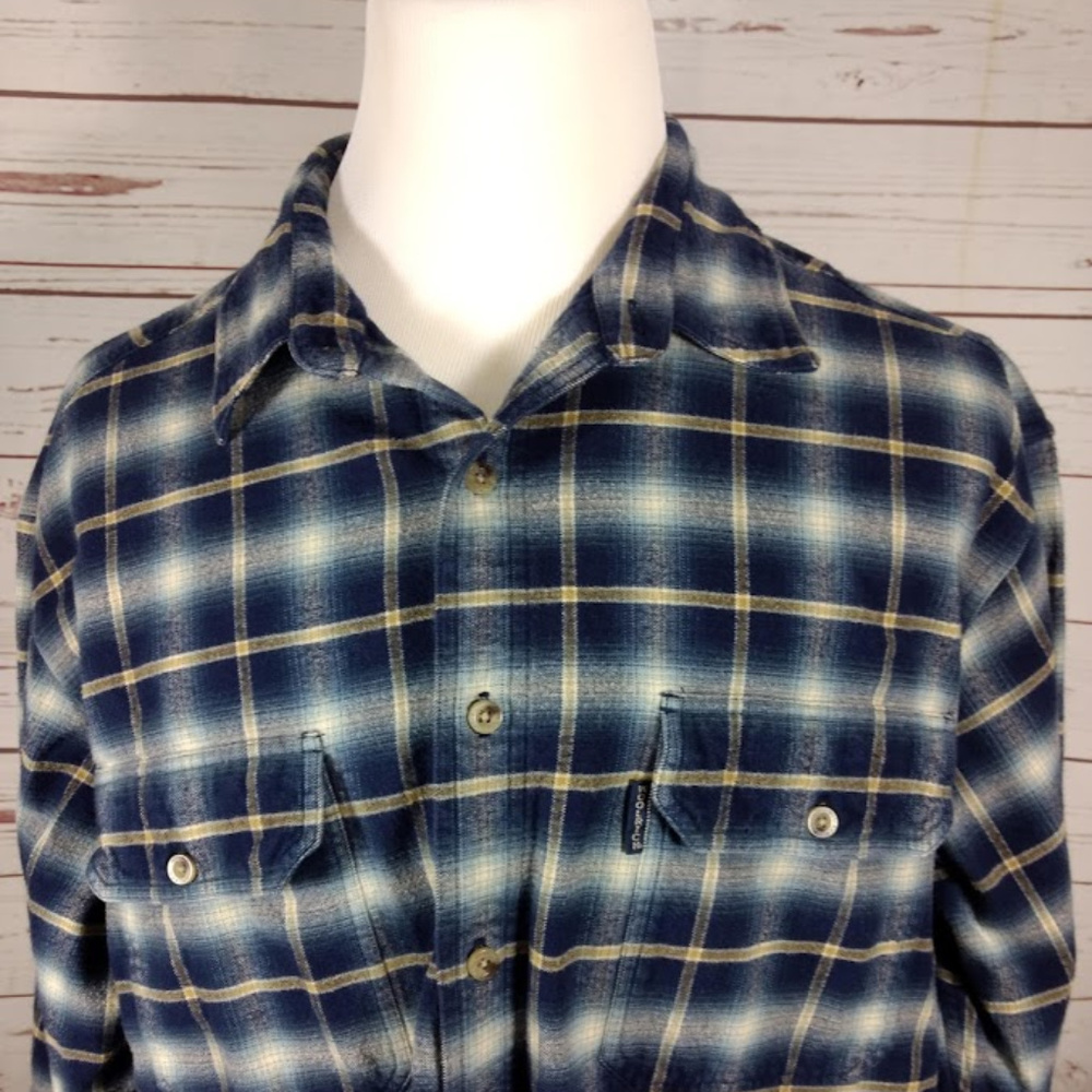 Vtg Woolrich Heavyweight Blue Check Flannel Shirt